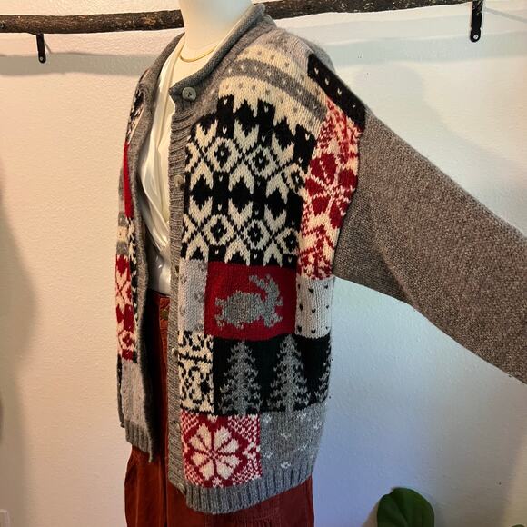 Vintage 1992 Eddie Bauer 100% Wool Knit Rabbit Cardigan Sweater Size Large - Picture 3 of 12